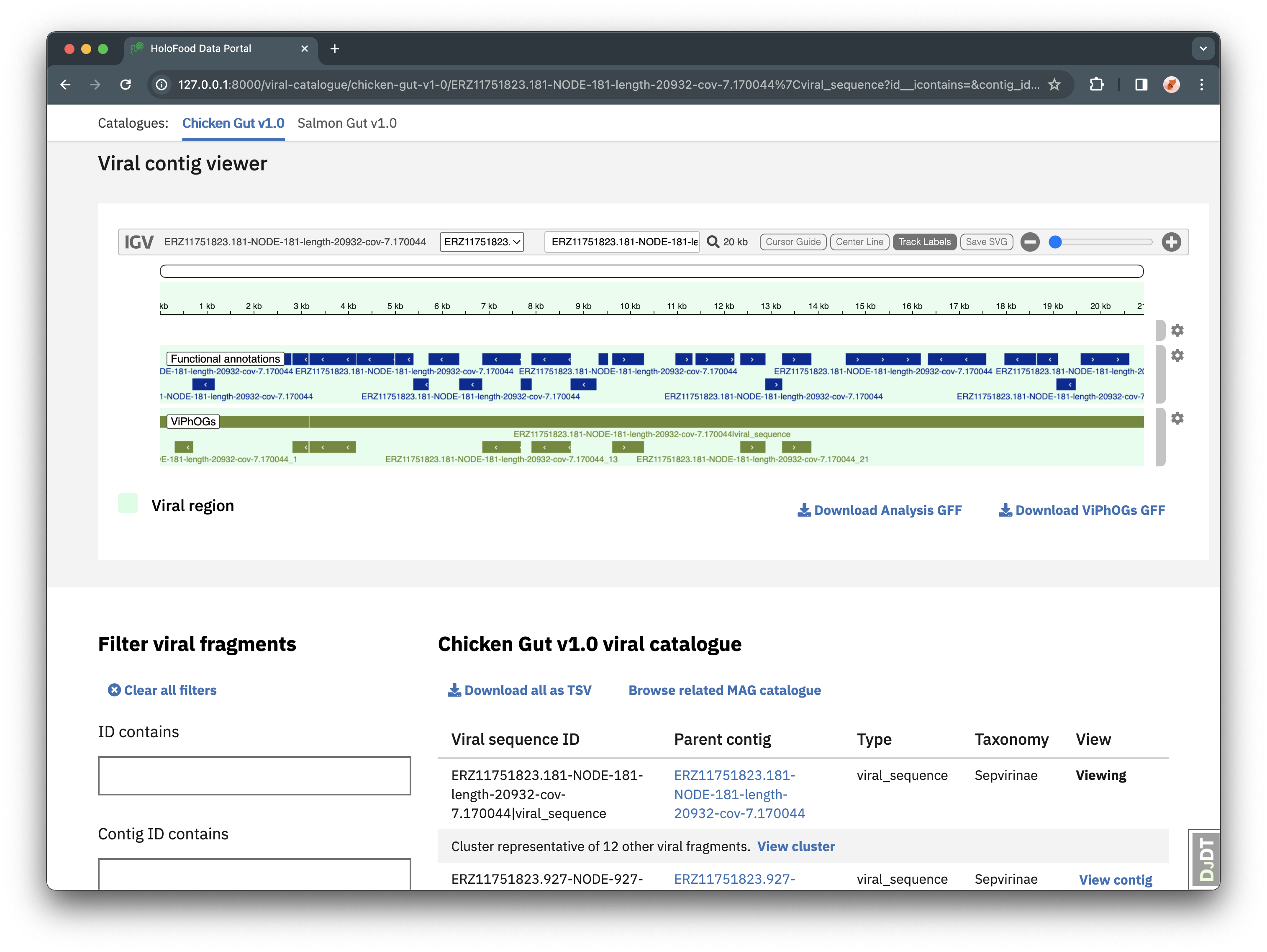 Screenshot of a viral catalogue